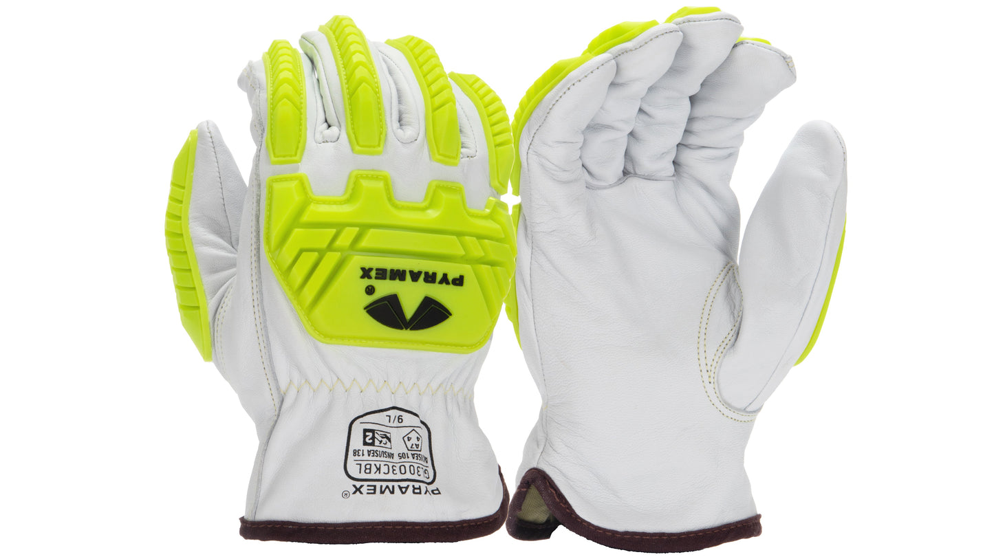 GL3003CKB - Grain Goatskin Leather Driver Para-Aramid A7 Cut Level 2 Impact Gloves